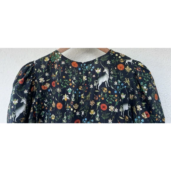 Samantha Pleet Garden Jumpsuit Puff Sleeve 2 Black Illuminated Ethereal Floral - Picture 12 of 14